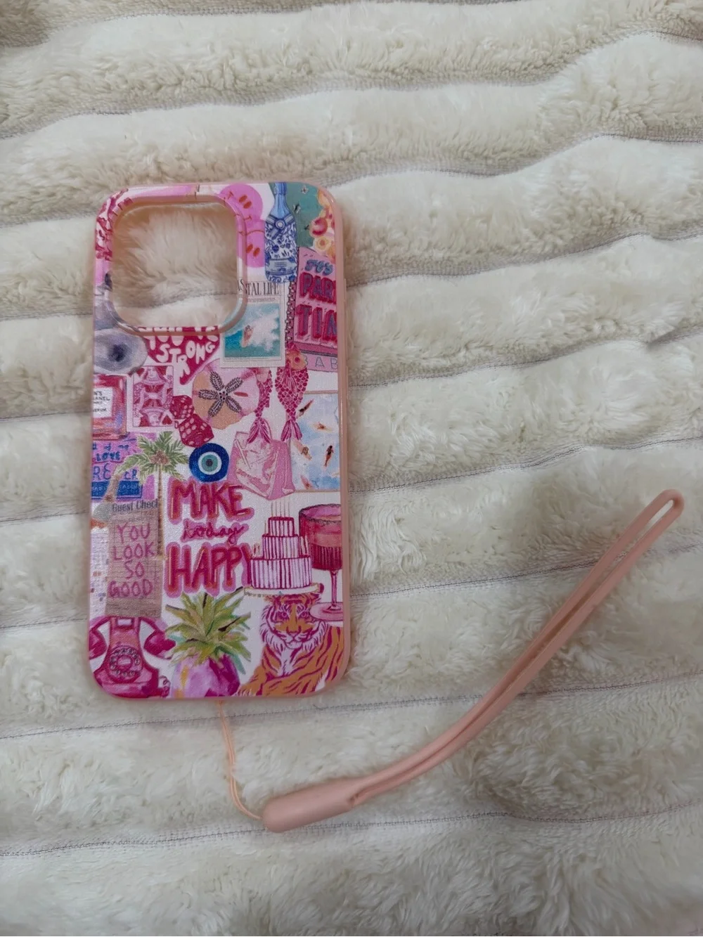 Cute pink coastal-style phone case for iPhone 15 Pro